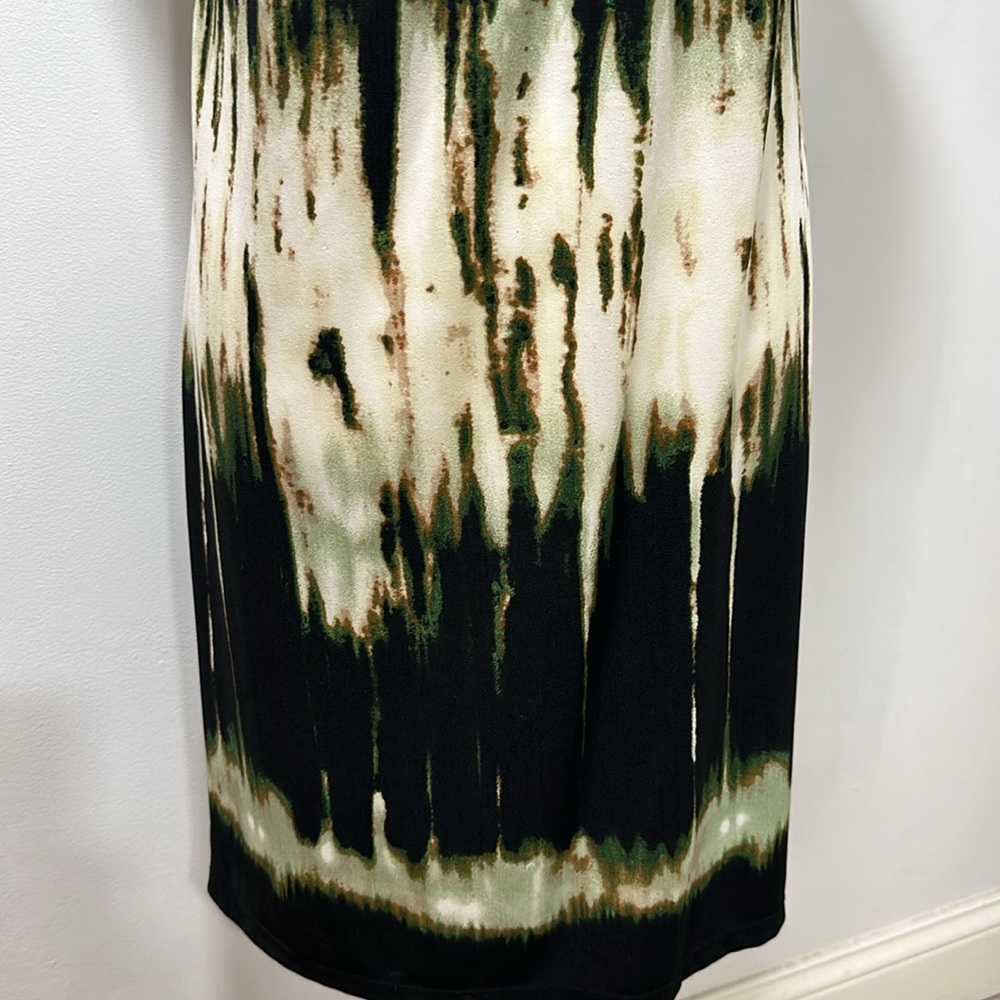 Womens Tie Dye Sleeveless Shift Dress Embellished Neckline Olive Green Size 6 - Picture 3 of 7